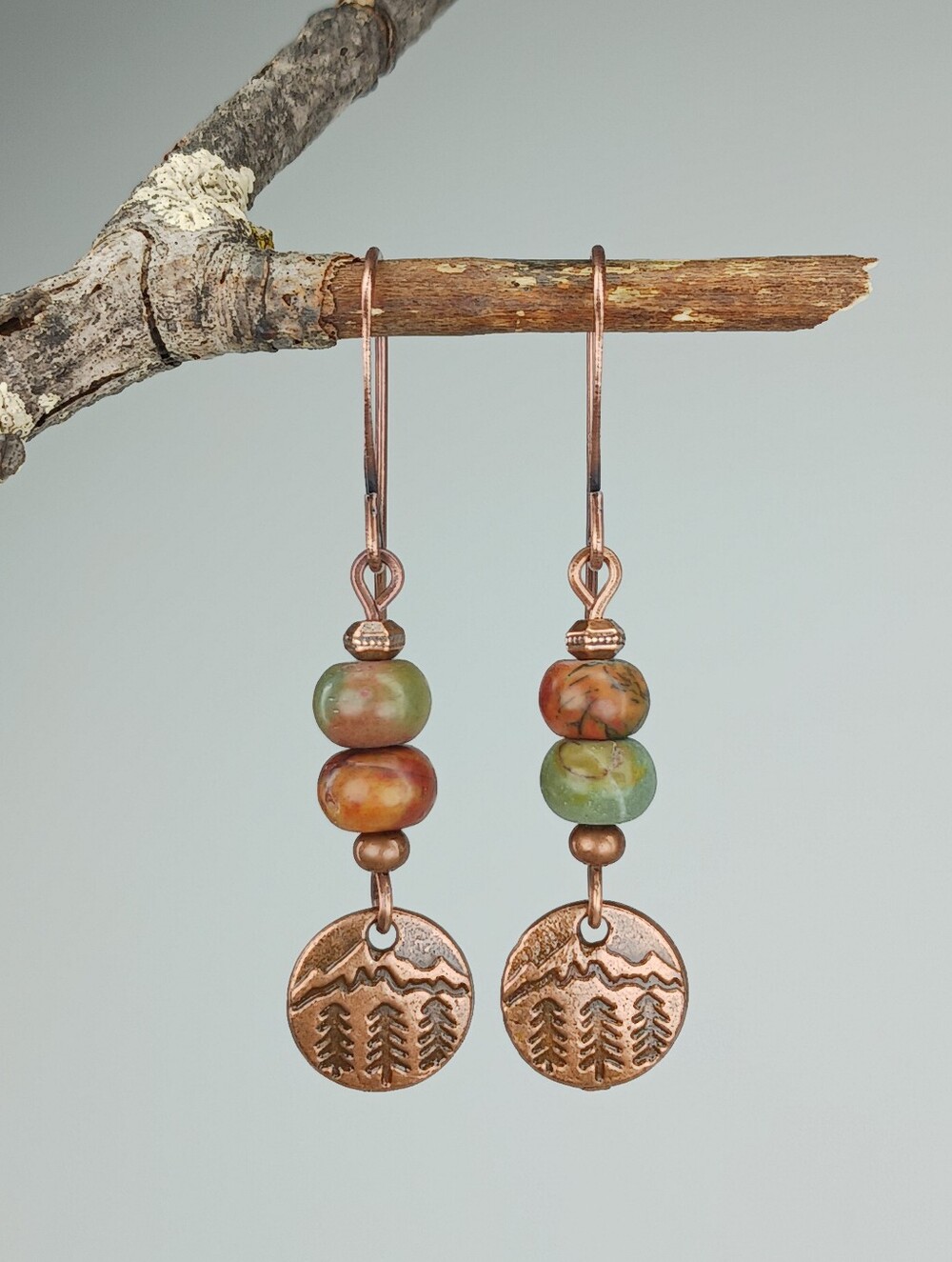 Red Creek Jasper Earrings Copper Mountain Pine Tree Nature Hand Crafted - Picture 4 of 6